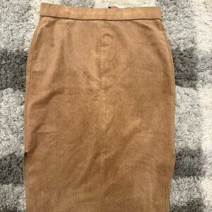 Wilfred Freed Faux Suede Tan Midi Skirt High Waisted Pencil Skirt Size 4